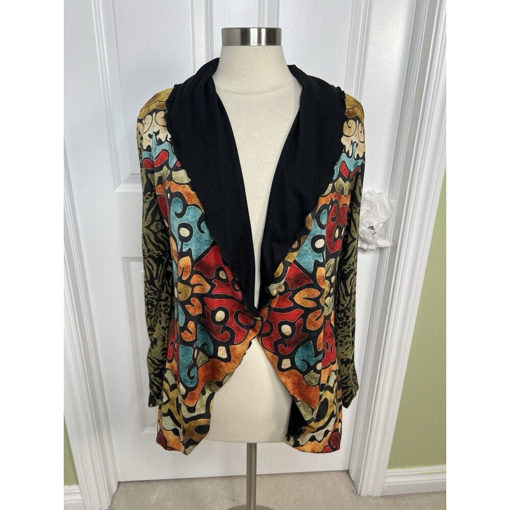 Amma Art To Wear Boho Floral Mixed Print Tunic Style Cardigan L Made In LA